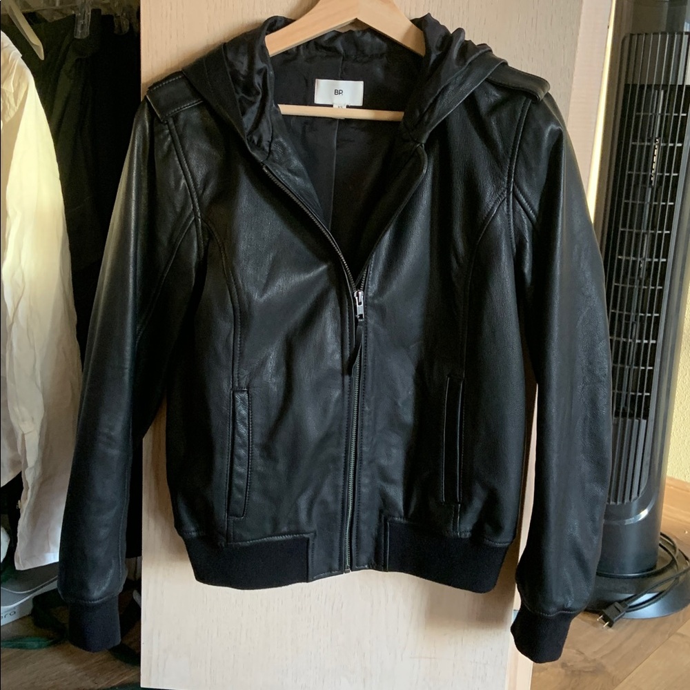 Hooded buttery leather zip up jacket